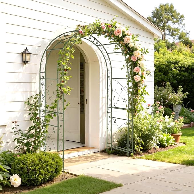 VINGLI Garden Arbor Arch for Wedding Ceremony Party Christmas Garden Decor Steel Garden Trellis for Plant Climbing Pergola for Garden Backyard Lawn (Arch Top Olive Green)