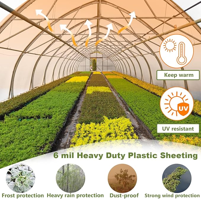 6 mil Greenhouse Plastic Sheeting Clear Greenhouse Film UV Resistant Thickened Plastic Sheeting Heavy Duty Polyethylene Green House Plastic Cover(20 x 25ft)