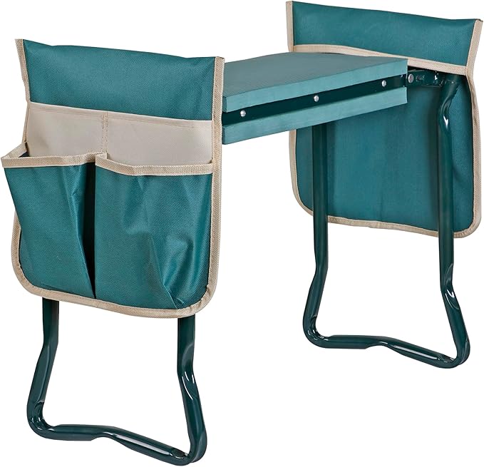 Smartxchoices 8 Wide Garden Kneeler Seat Folding Garden Bench Stool with Two Tool Multi-use Pouches Heavy Duty Yard Gardening Chair with Soft Kneeling Pad Green
