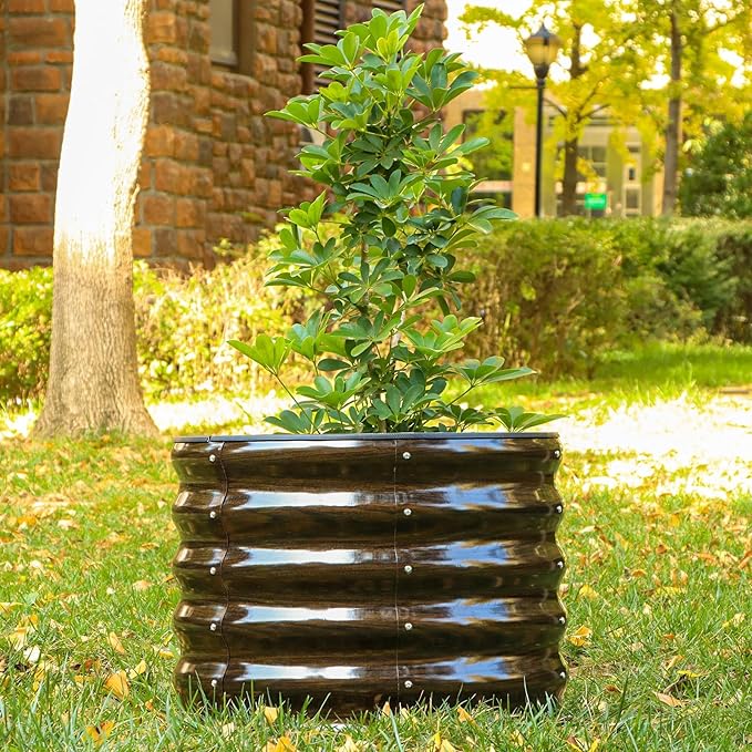 SnugNiture Raised Garden Bed 4 PCS 2×2×1.5ft Round Galvanized Outdoor Planter Box 17 Tall Deep Metal Garden Bed Kit for Planting Vegetables Fruits Flowers Brown