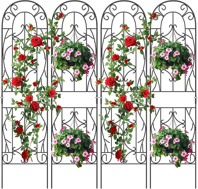 DoCred 4 Pack Garden Trellis for Climbing Plants 59 x 16 Metal Plant Trellis for Plant Support Large Decorative Outdoor Trellis for Vegetable Flower Rose Vine