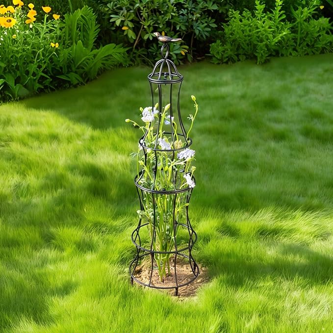42 Inch Obelisk Trellis for Climbing Plants - Durable Metal Outdoor Support for Roses Bougainvillea Vines and Potted Plants - Easy to Install Garden Decoration