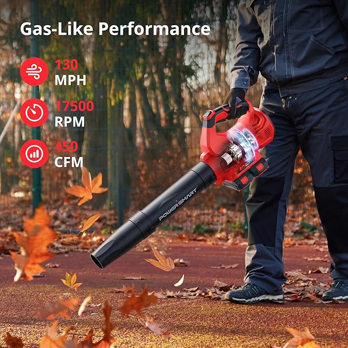 PowerSmart 40V Cordless Leaf Blower 450CFM 130MPH Performance with 2PCS 2.0Ah Batteries &amp Chargers Included for Patio Cleaning Lawn Care Blowing Leaves and Dust
