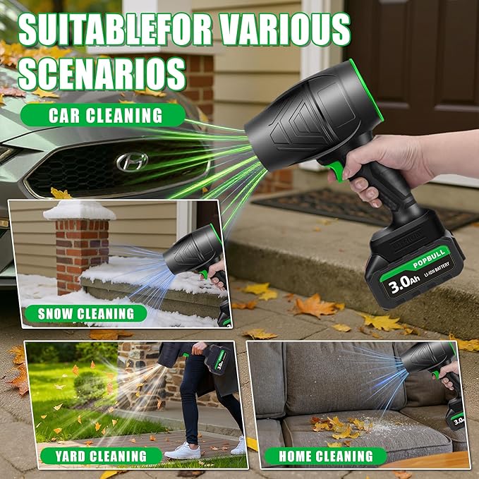 Leaf Blower 21V Cordless Blower with 2 x 3.0Ah Batteries and 1 Hour Fast Charger Lightweight Leaf Blower for Patio Cleaning Lawn Care Blowing Fallen Leaves and Dust etc.