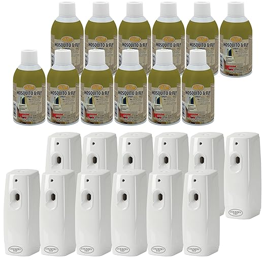 Country Vet Mosquito+Fly Metered Spray Refill (Case of 12) &amp Automatic Metered Dispenser (Case of 12) - 342033CVA - Great for Barns Stables Farms Stalls and Outdoor Insect/Fly Prevention