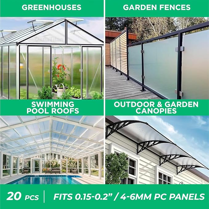 Polycarbonate Greenhouse Panels U Connector - 20 Pieces 2ft Length Prevent Dust Rain &amp Moisture from Getting into Twin-Wall Panels Fit 6mm or 4mm (0.2 in) Panels (U Connectors 6mm-2ft)