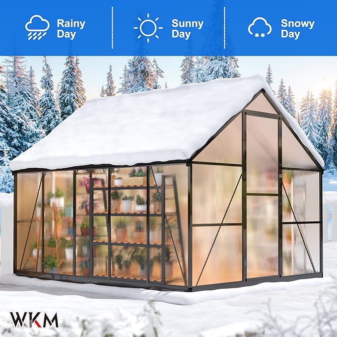 WKM 8x10 FT Greenhouse for Outdoors Quick-fit Structure Green House with Window for Ventilation Aluminum Greenhouses for Garden Backyard Black