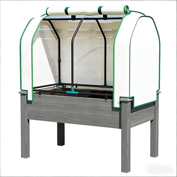 Raised Garden Bed with Legs &amp Retractable Cover 46.9 Tall Planter Box with Non-Woven Fabric Elevated for Vegetables Herbs Flowers Outdoor Patio Balcony 88 LB Capacity (Dark Gray)