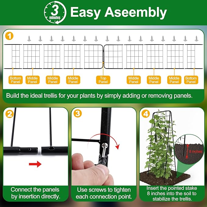 WAENLIR 63x17inch Cucumber Trellis Tomato cage with Dense Steel Grid–A-Frame Heavy Duty Metal Trellis for Raised Beds Cattle Panels for Garden Trellis for Climbing Plants Outdoor (Black 63x17inch)