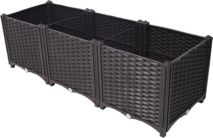 Deep Raised Garden Bed Plastic Planter Boxes for Vegetables Flowers Herbs and SucculentsSelf Watering Planter Box Raised Bed to Grow Flowers Herbs Vegetables 47.2 L X 15.7 D X 14.7 H