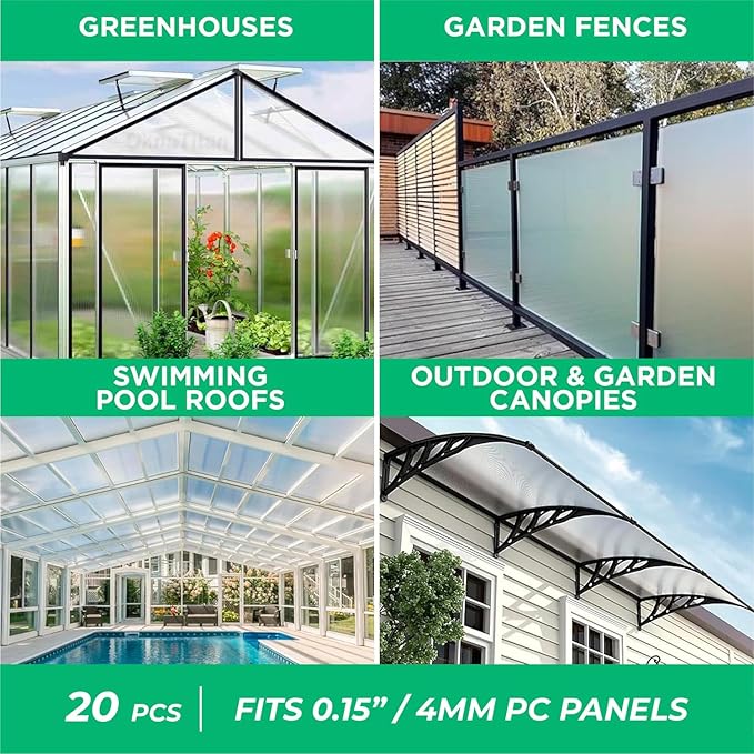 Polycarbonate Greenhouse Panels (U Connectors) - 20 Pieces 2ft Length Prevent Dust Rain &amp Moisture from Getting into Twin-Wall Panels Fits 4mm (0.15 in) Panels (U Connectors 4mm-2ft)