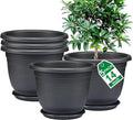 5 Packs 14 inch Flower Pots + Saucer Planters for Indoor &amp Outdoor Plants with Drainage Holes | Plastic Flower Pots Large Planter (Black 14 inch)