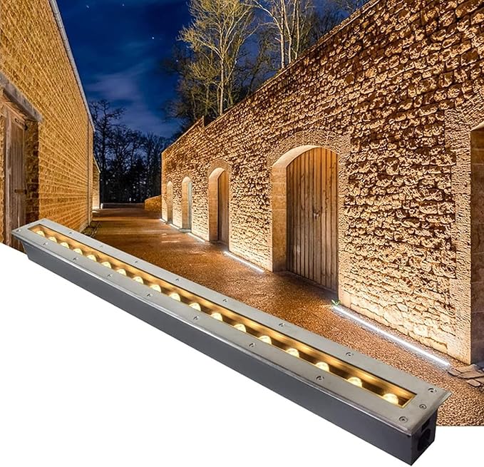 Ground LED Landscape Lights Rectangle Outdoor Buried Lamp IP65 Waterproof Ultra-Thin Spotlight AC85-265V Stainless Steel Long Strip Wall Lights for Driveway Bridge(Red18W)