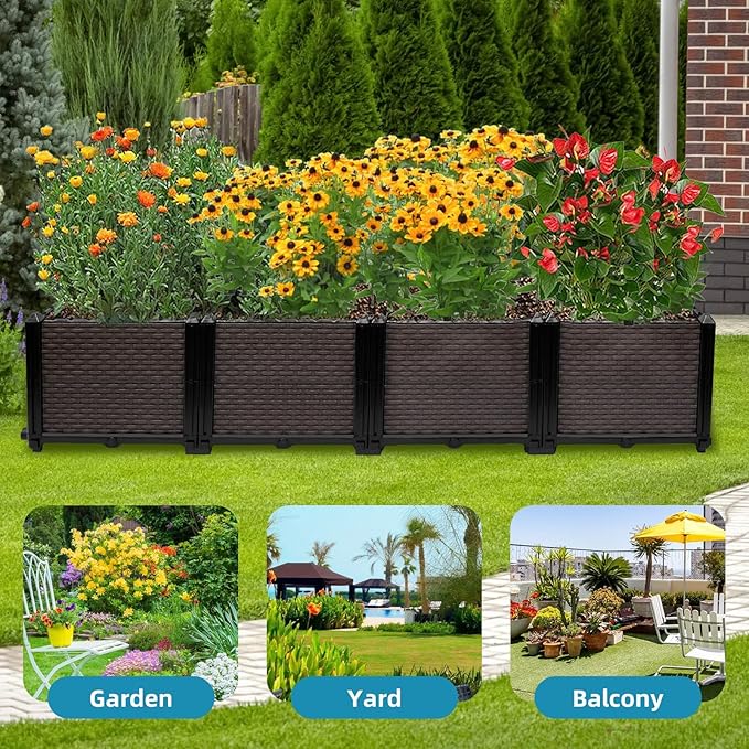 Large Raised Planter Box Outdoor Self Watering 62.9x15.7x14.2  Deep Raised Garden Bed - Elevated Garden Box with Drainage Plug Rectangular Garden Planter Perfect for Patio Balcony Deck