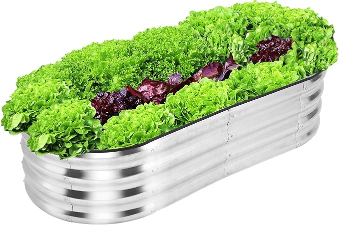4.5×2×1ft 2pcs Galvanized Silver Planter Garden Boxes Outdoor Galvanized Raised Garden Bed Kit Oval Large Metal for VegetablesFlowers and FruitsAnti-RustRubber Edge