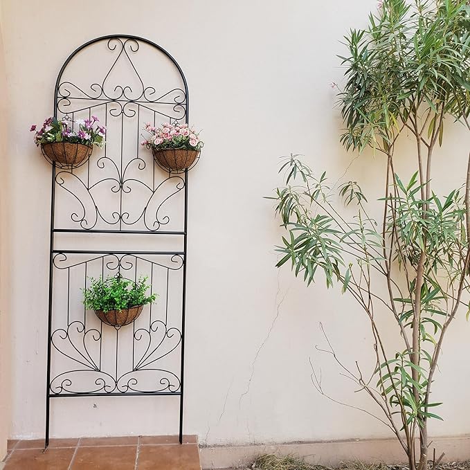 Metal Trellis 82.7 H x 26.7 W Powder-Coated Black Attractive Plant Support Garden Trellis Stylish Garden Addition Lattice Outdoor Yard Décor Roses Vine Ivy Clematis Trellises Black 1 Pack