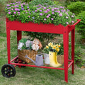 MFSTUDIO Outdoor Raised Elevated Garden Planter Box with Legs Patio Standing Planter Bed Cart on Wheels for Gardening Vegetables Flower Herb Red