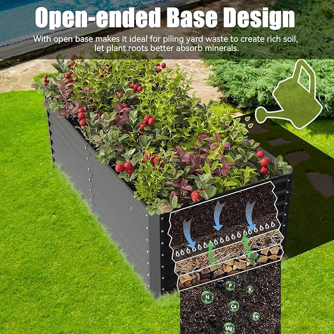 Planter Boxes Outdoor 6x3x2 Ft Metal Garden Raised Bed Galvanized Garden Boxes Outdoor Raised for Elevated Vegetable Flower Herbs (6x3x2FT-Dark Gray)