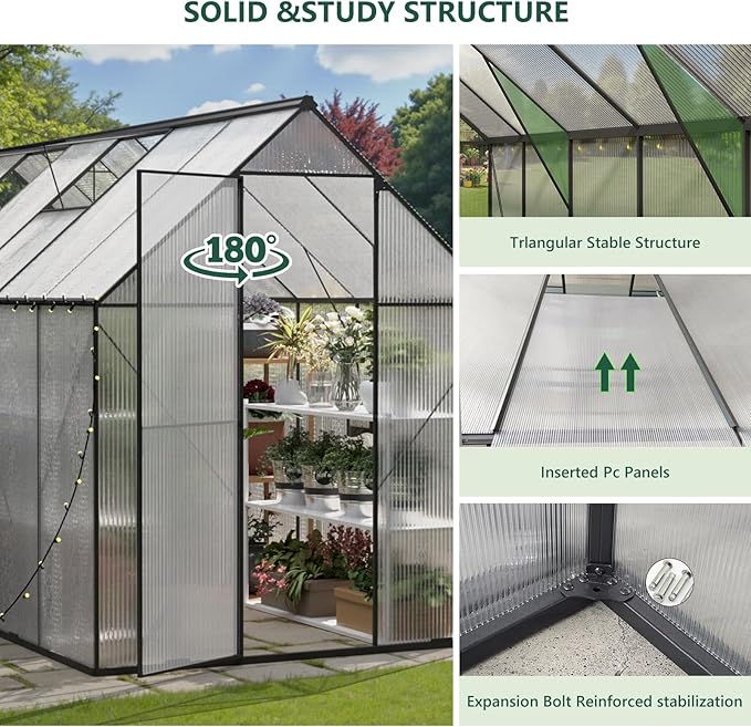 Green House for Outside Greenhouse for Outdoor Walk-in Garden Greenhouses Heavy Duty Polycarbonate Greenhouse Backyard Green Houses (6x12)