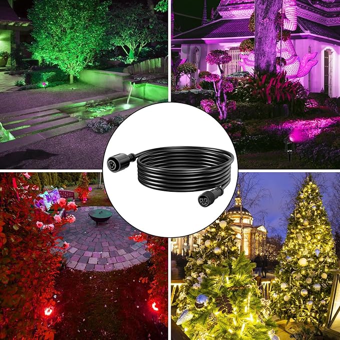 SUNTHIN RGBW Color Changing Spotlights 8 Pack with 4pcs 6.5FT Extension Cord with 3-Pin for RGBW Outdoor Landscape Spotlights