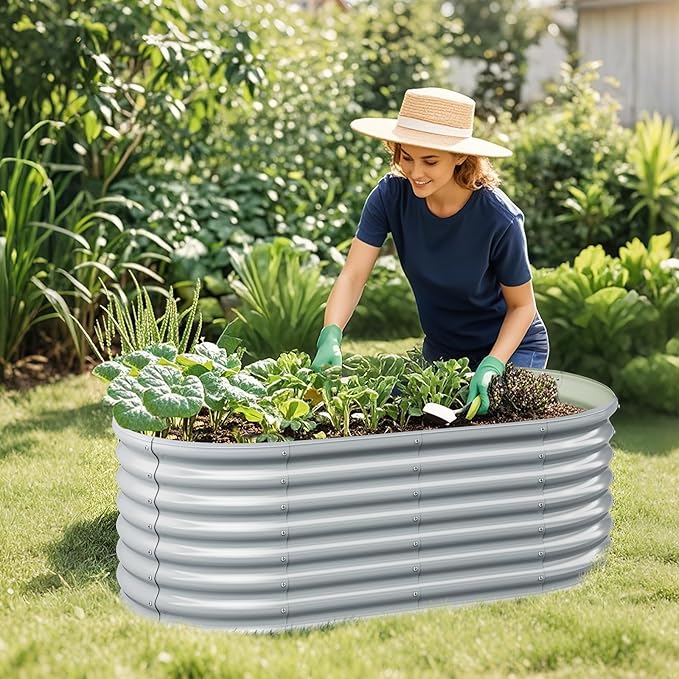 Round Raised Garden Bed Metal Garden Planter with Open Bottom Design Sprayed Plate &amp Safe Round Edge Elevated Garden Planter Box for Vegetables Flowers &amp Herbs (Gray)