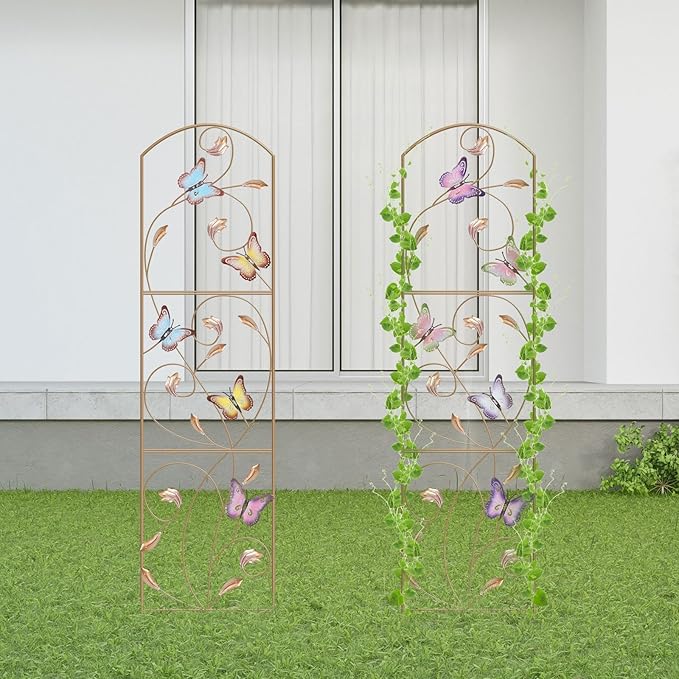 ABQ Garden Trellis for Climbing Plants Metal Arched Trellis with Colorful Butterfly for Outdoor Patio Backyard(2 Pack)