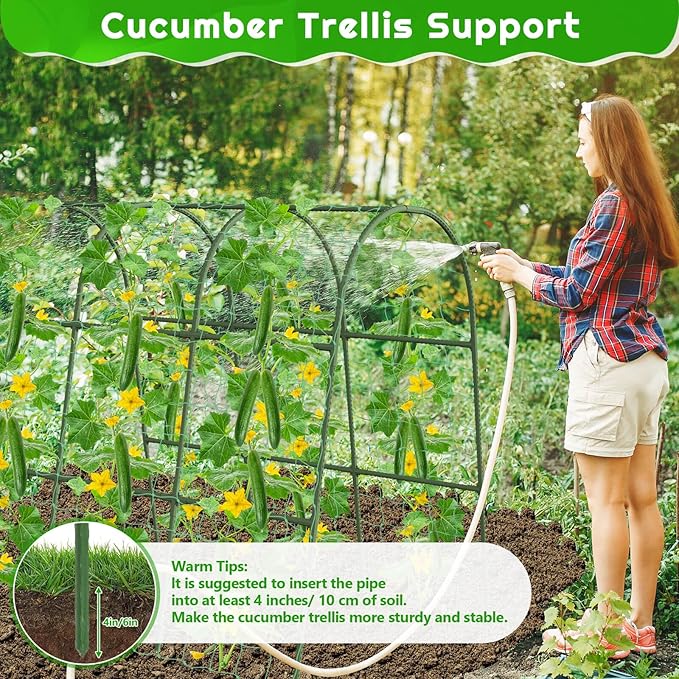 Cucumber Trellis for Raised Bed Garden U-Shape Arch Trellis for Climbing Plants Outdoor Metal Vegetables Trellis with Netting Garden Trellis for Cucumber Plants Sweet Pea Bean