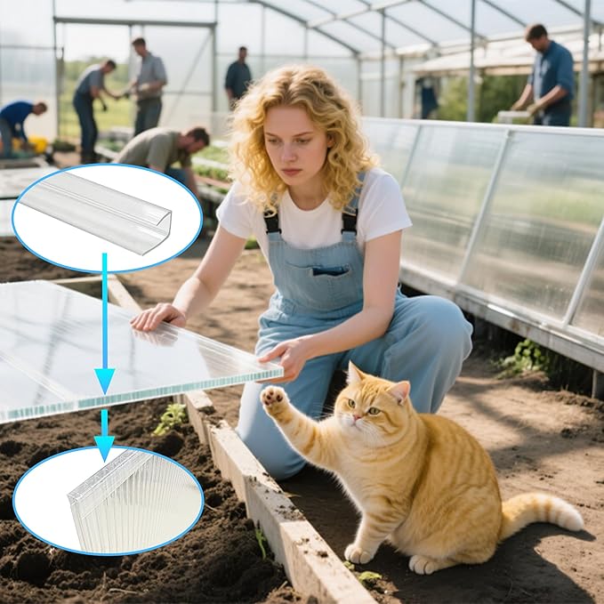 10 PCS Polycarbonate Greenhouse U Connector Profile 4ft Length Fits 0.24’’ &amp 0.32’’ Twin-Wall Polycarbonate Panels Duty Dust Rain &amp Moisture Protection Durabler (U-Clip 4' × 0.71’’ × 0.32’’)