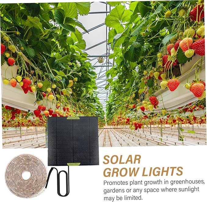 Solar Powered Grow Lights 16.4ft Plant Light Strip with Solar Panel Full Spectrum Grow Lights Heat Lamp for Outdoor Indoor Garden Greenhouse Supplies...