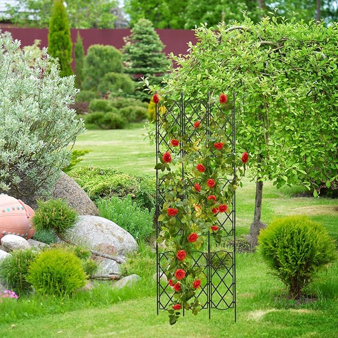 Ciieeo Metal Garden Trellis for Climbing Plants Indoor and Outdoor Steel Plant Support Rack Adjustable Height 46.5-135cm for Courtyard and Patio Gardening