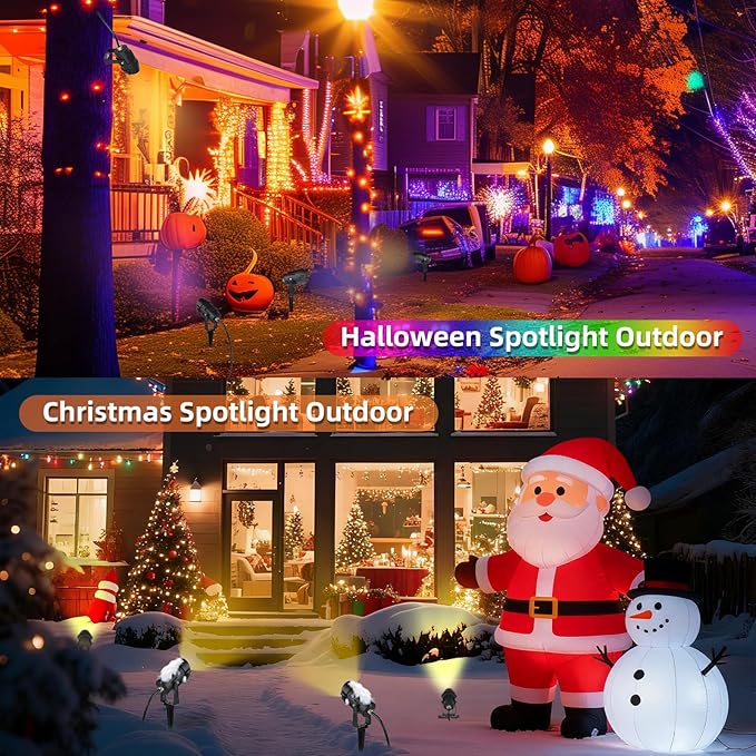 Christmas Spotlights Outdoor 12W RGB Color Changing Landscape Lighting 120V Waterproof Spotlight with Plug &amp Remote for House Garden Path Tree Patio Lawn Decoration （2 Pack