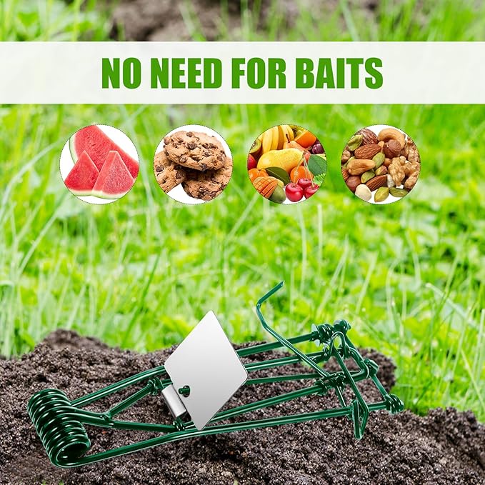 Metal Mole &amp Gopher Trap - Reusable Tactical Mole Gopher Killer Outdoor Vole Traps for Voles Gophers Rats Ground Moles - Yard Garden Lawn Protection Pack of 8 Green
