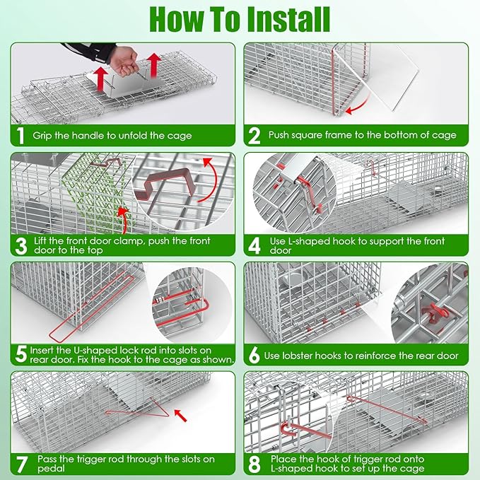 35.43 Live Animal Cage Trap with Gloves Collapsible Heavy Duty Humane Cat Catch Release Rodent Cage Trap Cage for Raccoons Beavers Groundhogs Foxes Armadillos Stray Cat