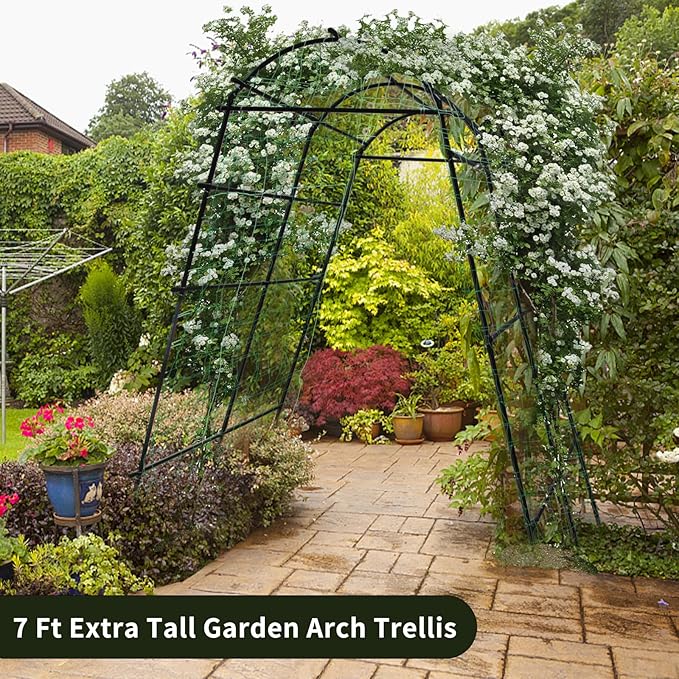 7 Ft Extra Tall Garden Arch Trellis for Climbing Plants Outdoor Lightweight Metal+PE Coated Garden Arch Trellis Plant Stand for Climbing Vines Lawn Tower &amp Garden Support Structure