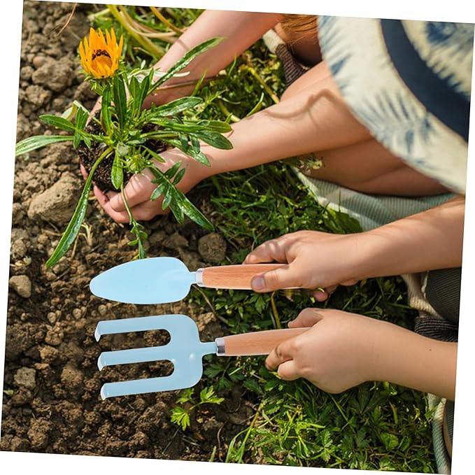 Garden Planting Tools Set with Wooden Handles Shovel Rake Watering Pot for Digging Play and Soil Transplanting Preschool Outdoor