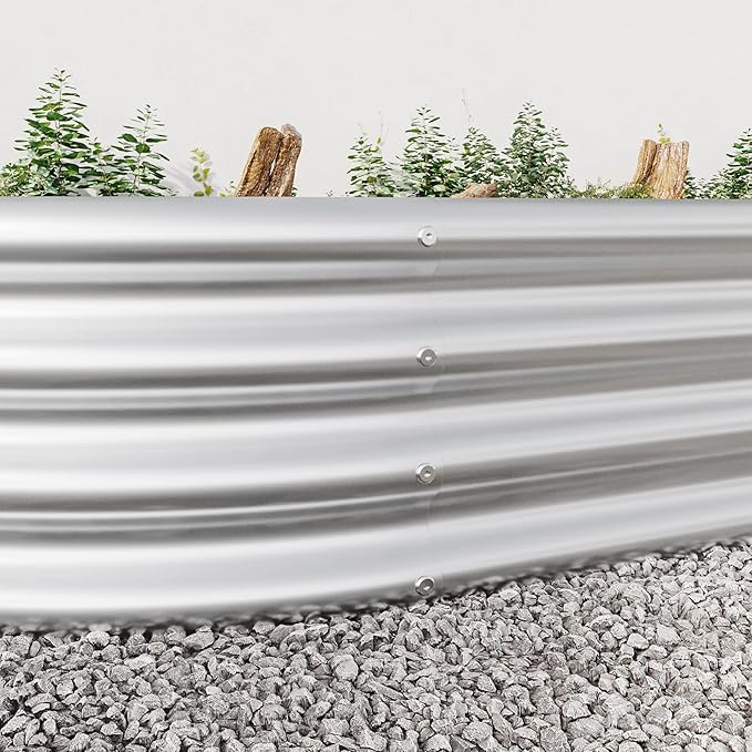 Raised Garden Bed Outdoor Oval Large Metal Raised Planter Bed for for Plants Vegetables and Flowers Silver ES447