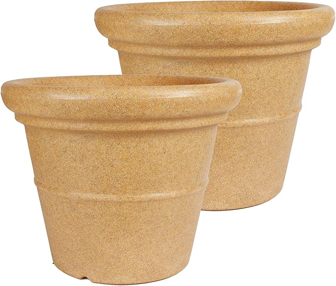 The HC Companies Terrazzo Large Round Plastic Plant Pot w/Rolled Rim - Lightweight &amp UV Resistant Gardening Pot for Herbs &amp More - Outdoor &amp Indoor Plant Pots w/Drainage (30” Sandstone P