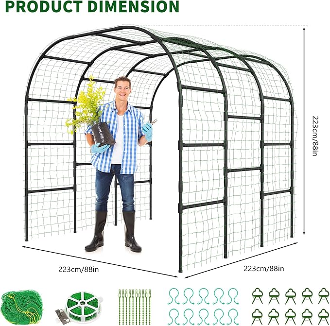 Tall Garden Arch Trellis for Climbing Plants 88in Tall Metal Plant Support Trellis Archway for Climbing Plant Vegetables Cucumber Outdoor Yard Lawn Garden Arch Tunnel Trellis