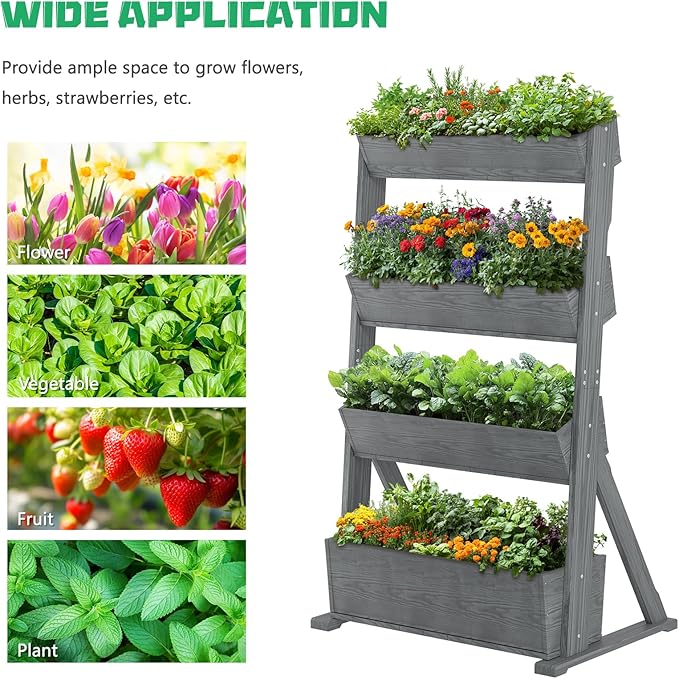 DoCred Vertical Wooden Raised Garden Bed 4 Tier Garden Planters Freestanding Wood Plant Stand Flower Rack Wooden Planter Box for Plants Herbs Flowers Vegetables Outdoor Indoor Gardening
