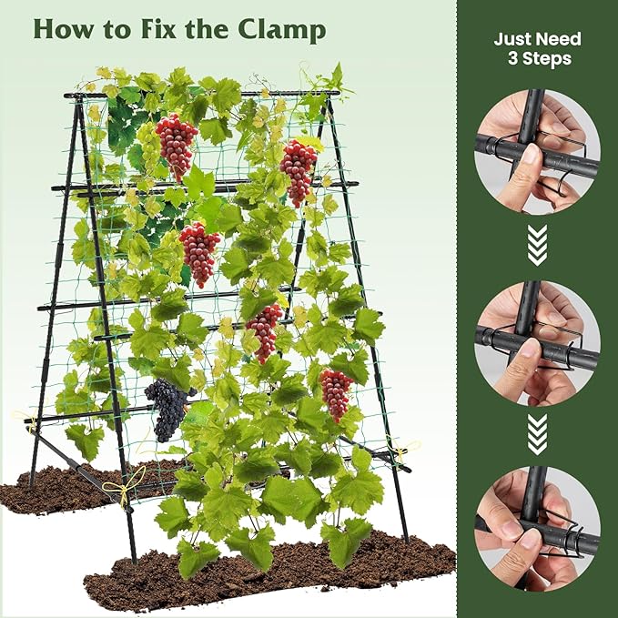 Giantex Cucumber Trellis Trellis for Climbing Plants Outdoor Garden Trellis w/Netting PE-Coated Metal Clips Plant Support for Flower Vine Grape Vegetable Fruit 41x51x59