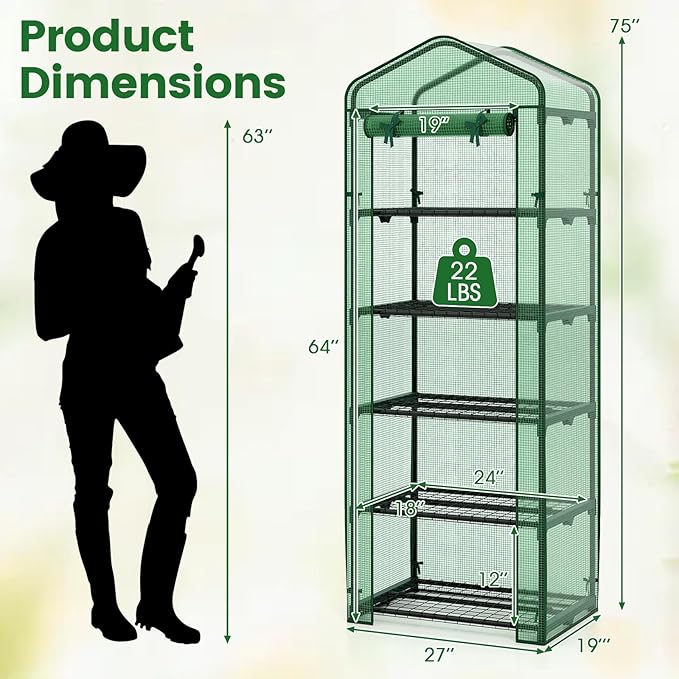 S AFSTAR Portable Greenhouse with Shelves 27 x 19 x 75 Green House with 4 Tiers Mesh Shelves &amp Roll-Up Door Small Greenhouse Mini Growing House Greenhouses for Outdoors Garden Patio Backyard