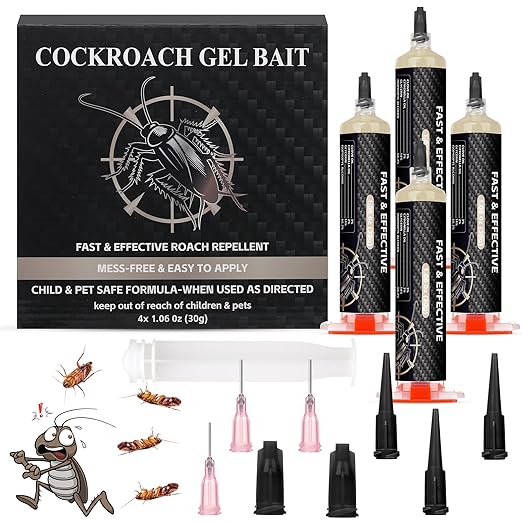 4 Tubes Cockroach Gel Bait for Home Indoor Outdoor Powerful Roach Repellent Bait Trap Infestation Solution Ready to Use Kitchen Bathroom Basement &amp Hidden Areas Pest Repellent
