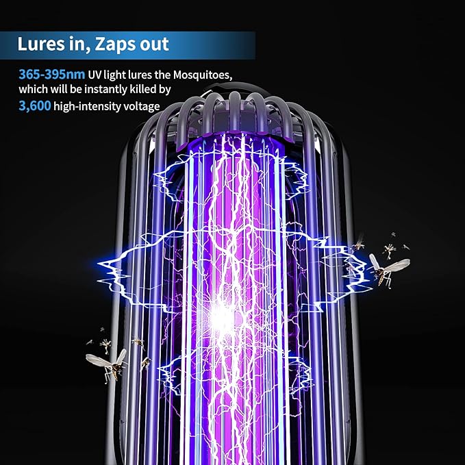 Bug Zapper for Indoor Outdoor Mosquito Trap Cordless Rechargeable Mosquito Trap with 4000mAh Battery Electric Pest Control Insect Fly Zapper Ideal for Home Patio Camping and Backyard