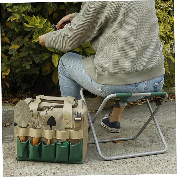 Folding Garden Stool with Detachable Storage Bag Multi-Pocket Portable Gardener Tool Seat for Adults