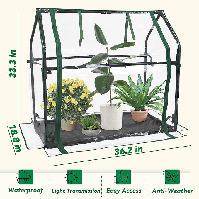 Gardzen Mini Greenhouse with Waterproof Base Indoor/Outdoor Tabletop Greenhouse for Seed Starting Plant Protection Gardening &amp Winter Shelter 36.2(L) x18.9(W) x33.3(H)