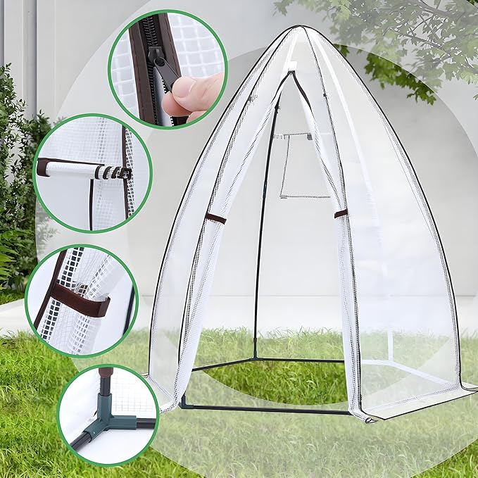 Portable Greenhouse for Outsides Ohuhu Heavy Duty Green House Tent with Durable PE Cover Garden Plant Protector with Zippered Door Mesh Window for Vegetables Flowers Fruits Herbs 63x54x71 Inch