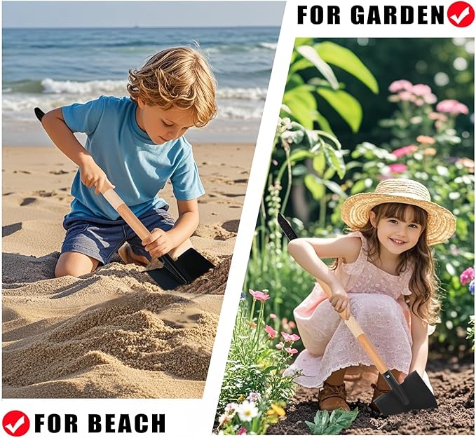 Kids Rake and Shovel Set 2Pcs Garden Tools Metal Head with Wooden Handle Great Gardening Gifts for Boys Girls Age 3 and Up