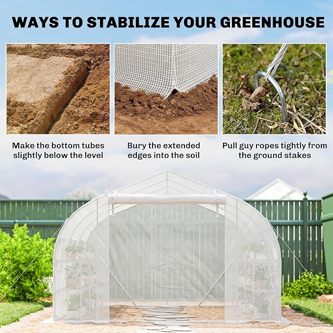 Outsunny 10'x11'x6' Walk-in Tunnel Greenhouse with Shelves Mesh Door and Windows Plant Hot House with PE Cover Outdoor Green House for Patio Lawn Garden White
