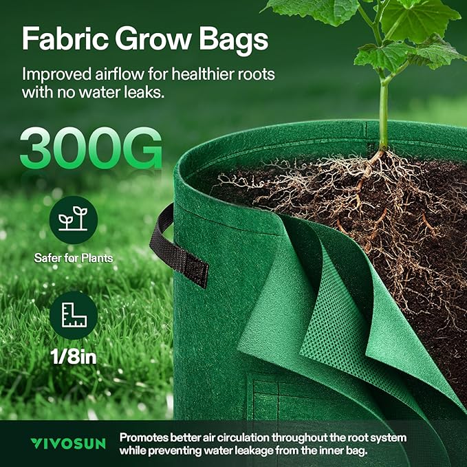 VIVOSUN 5-Pack 10 Gallon Potato Grow Bags for Growing Potatoes Fabric Potato Pots with Handle and Roll-up Window Potato Growing Containers Potato Planter Potato Planter for Growing Potatoes Green