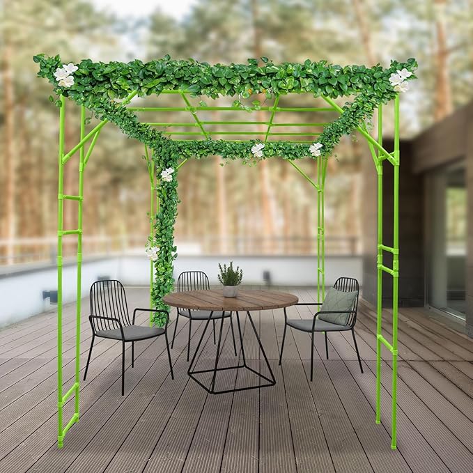118'' L x 78.5'' W x 90.5'' H Large Outdoor Garden Arch Trellis for Climbing Plants Grape Arbor Rack Pergola Plastic-Coated Steel Cane Frame for Courtyard and Garden Decoration of Pavilions (Green)